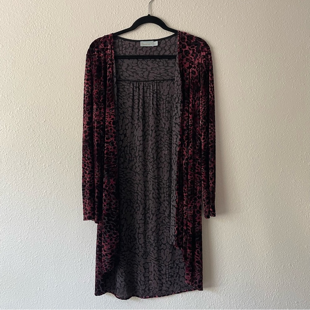 Veronica M Velvet Burnout Duster Cardigan Small Sheer Animal Print USA